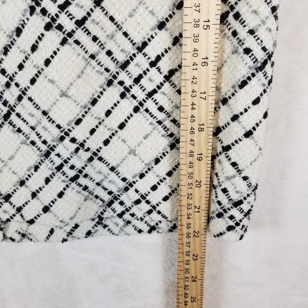 White House Black Market Tweed Skirt Blazer Suit Set 12 Black White Plaid Wool - Picture 15 of 16